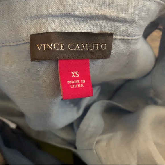 Vince Camuto Women’s Blue Linen Shirt Size XS Long Sleeves V-Neck Collared - Picture 5 of 16
